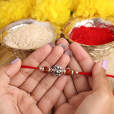 Dual Side Design Lord Ganesha and Lord Kuberji Silver Design Rudraksha Rakhi